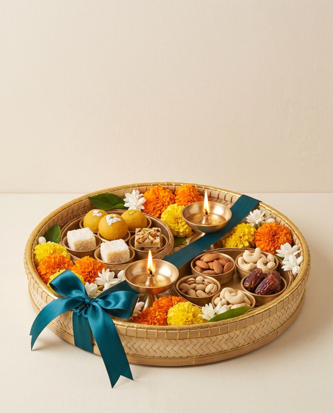 Festive thali gift basket with diyas